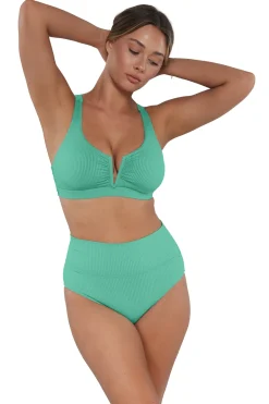 Outlet Sunsets Aqua Mist Sandbar Rib Hannah High Waist Bottom