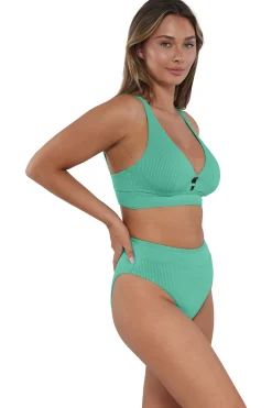 Hot Sunsets Aqua Mist Sandbar Rib Annie High Waist Bottom