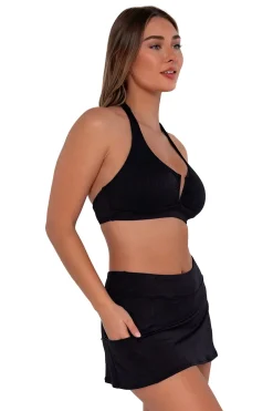 Discount Sunsets Black Seagrass Texture Sporty Swim Skirt
