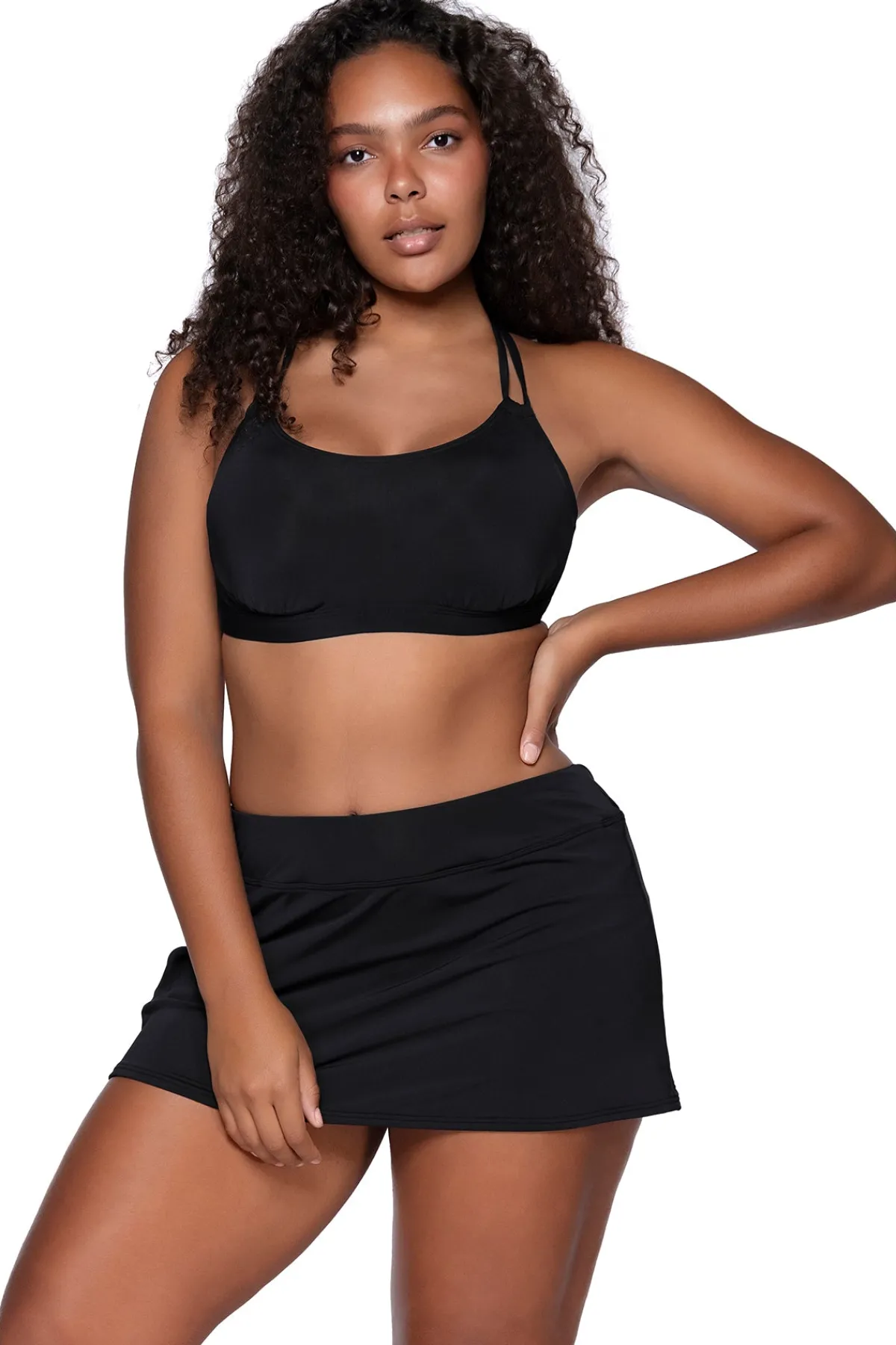 Outlet Sunsets Black Sporty Swim Skirt