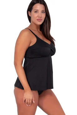 Hot Sunsets Escape Black Seagrass Texture Tori Tankini Top