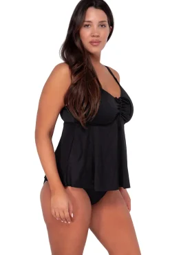 Hot Sunsets Escape Black Seagrass Texture Marin Tankini Top