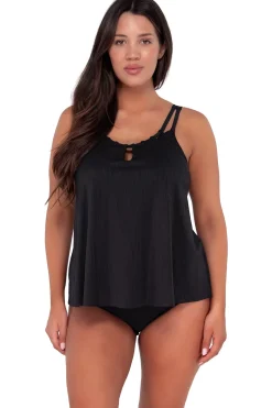 Fashion Sunsets Escape Black Seagrass Texture Sadie Tankini Top