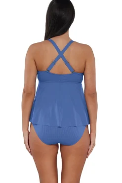 New Sunsets Escape Harbor Blue Sandbar Rib Marin Tankini Top