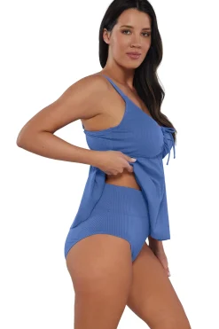 New Sunsets Escape Harbor Blue Sandbar Rib Marin Tankini Top
