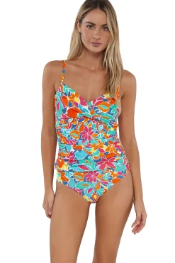 Hot Sunsets Festive Floral Sandbar Rib Simone Tankini Top