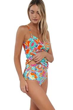 Hot Sunsets Festive Floral Sandbar Rib Simone Tankini Top