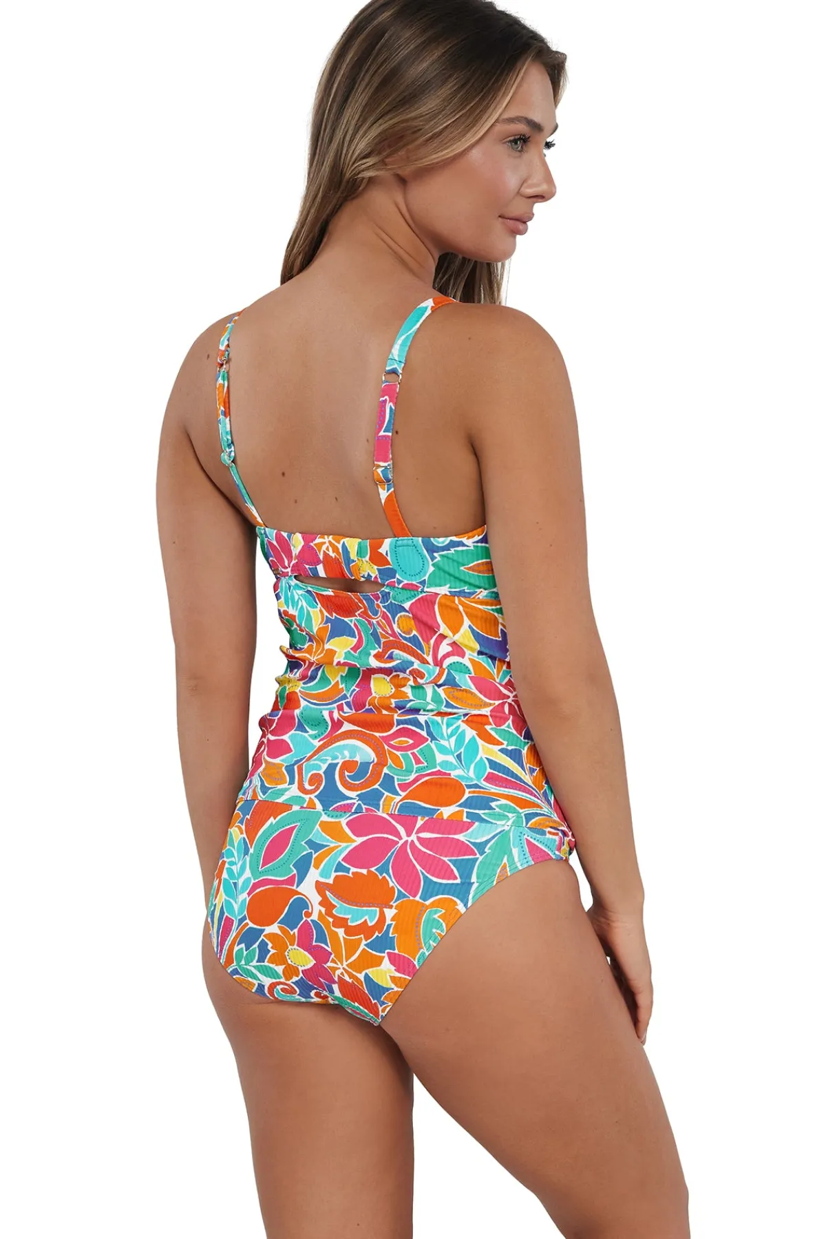 Hot Sunsets Festive Floral Sandbar Rib Zuri V-Wire Tankini Top