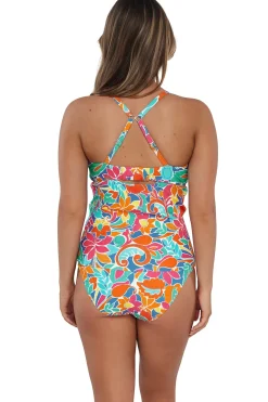 Hot Sunsets Festive Floral Sandbar Rib Zuri V-Wire Tankini Top