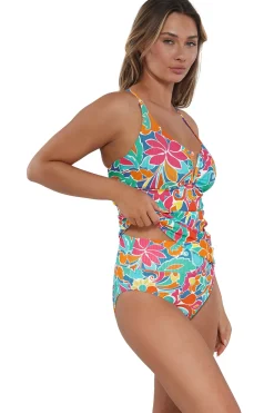 Hot Sunsets Festive Floral Sandbar Rib Zuri V-Wire Tankini Top