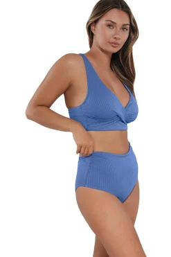 New Sunsets Harbor Blue Sandbar Rib Capri High Waist Bottom